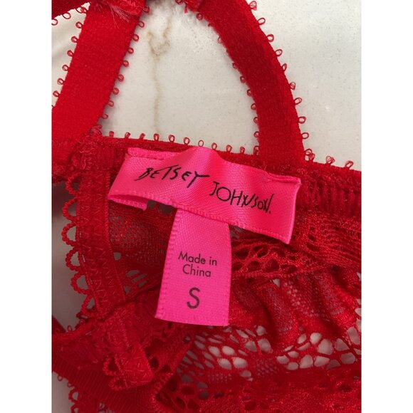 Betsey Johnson Red Lace Slip Dress with Bow Detail – Size S - Picture 4 of 6